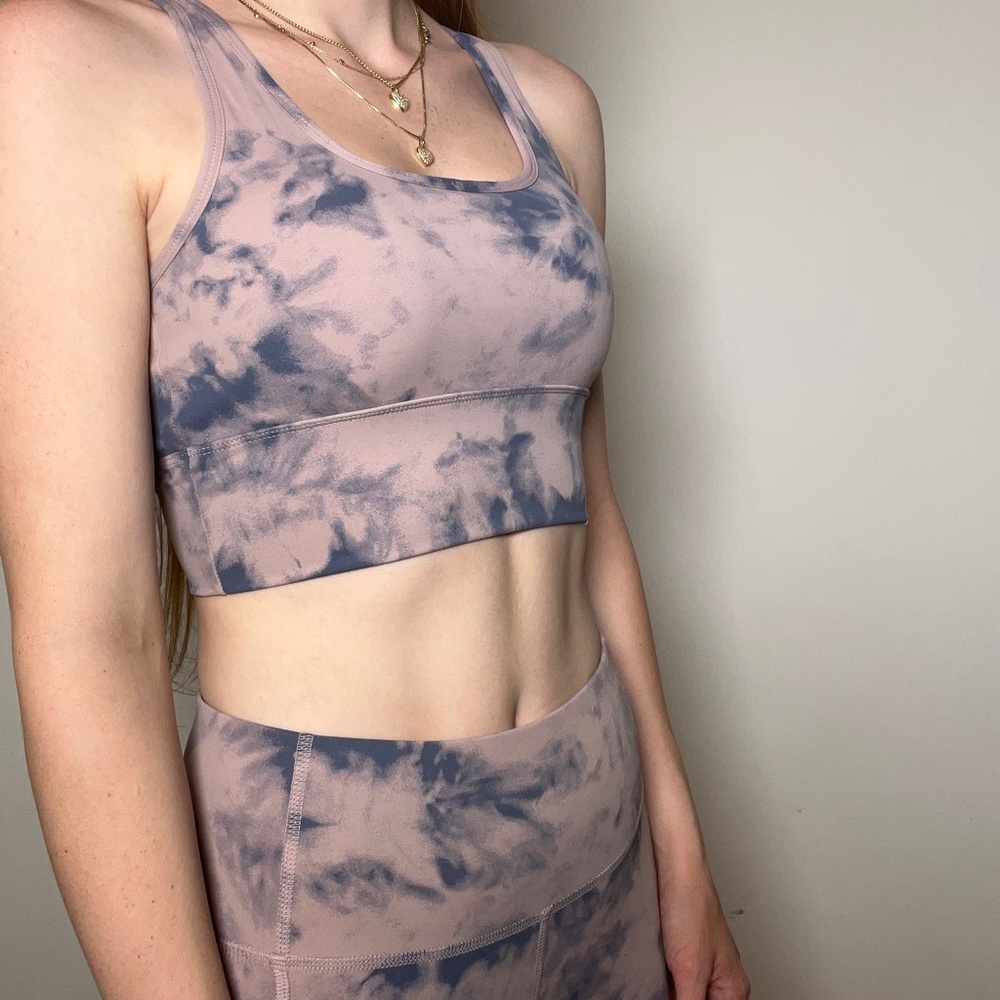 2 Piece Leggings & Sports Bra Matching Set Purple and Blue Tie Dye